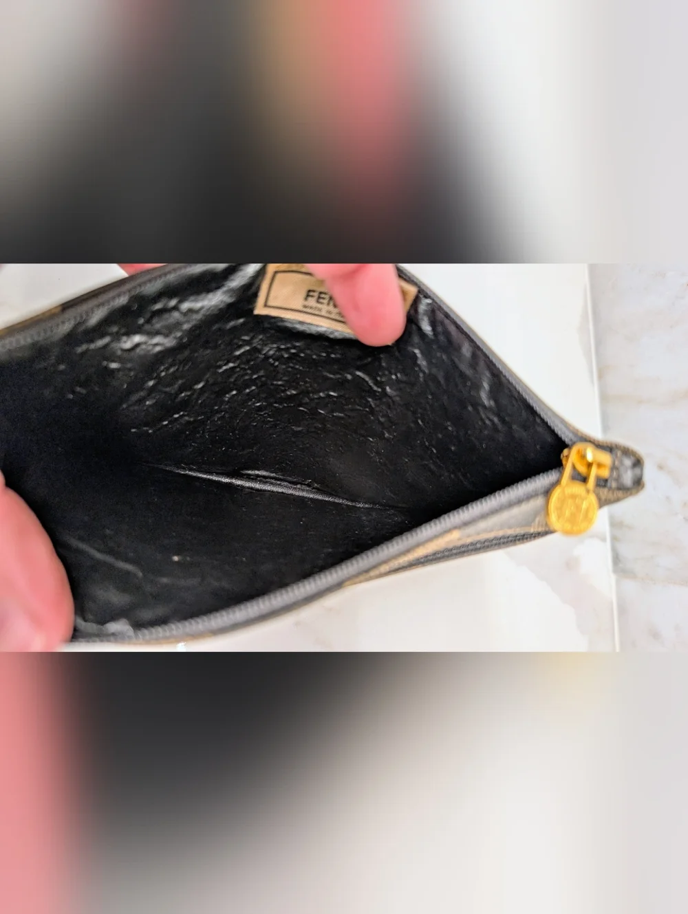 Fendi Brown Striped Zip Clutch - Picture 5 of 12